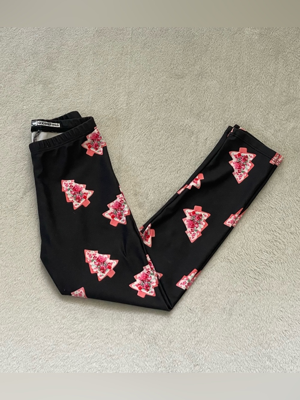 Goldsheep- Girls Small- Black Leggings with Pink Tree Print